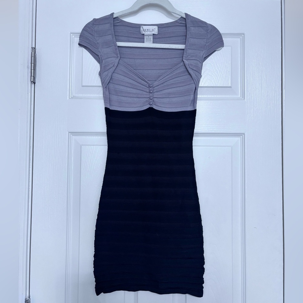 Geri C brand grey and black retro inspired body con dress